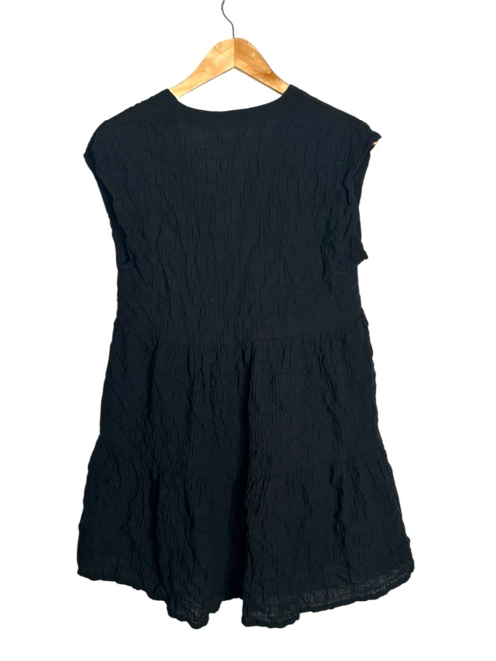 Robin Piccone Fiona Flouncy Tiered Dress Black Crinkled Cotton V-Neck Size XS - Picture 4 of 7